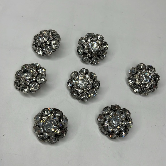 Set of 7 Vintage Rhinestone Crystal Zirconia .75” Diameter Buttons - Picture 1 of 7